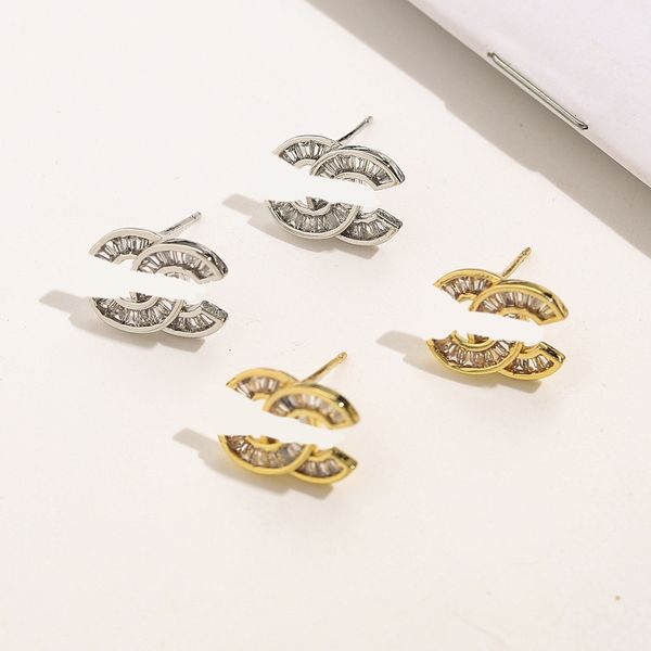 

classic style letter designer stud earrings brand crystal earring for women charm wedding gifts jewelry accessory high quality, Golden;silver