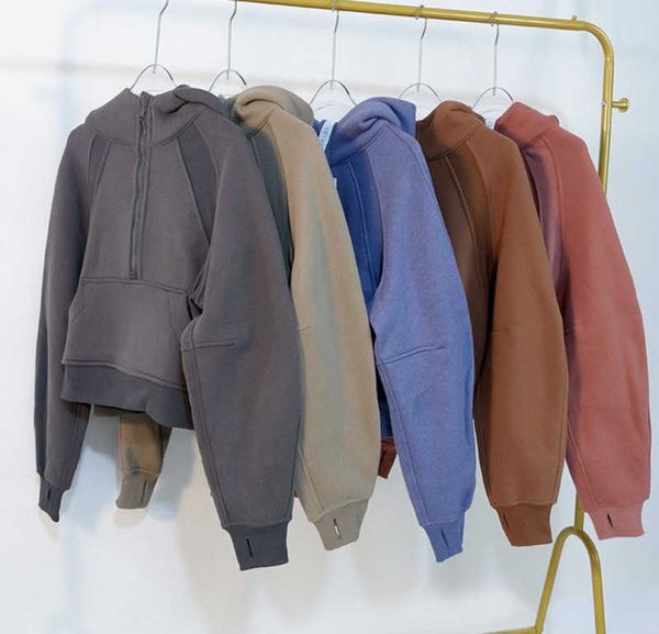 

velvet thickening jackets hoodys sports half zipper terry designer sweater cing loose short clothes, Black