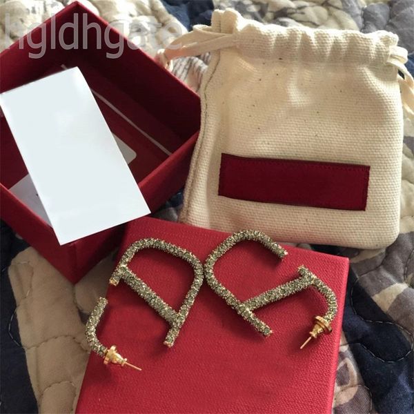 

solid color diamond earrings fashion designer earrings letters birthday present shiny plated gold wedding orecchini luxuryiced out street st, Golden;silver