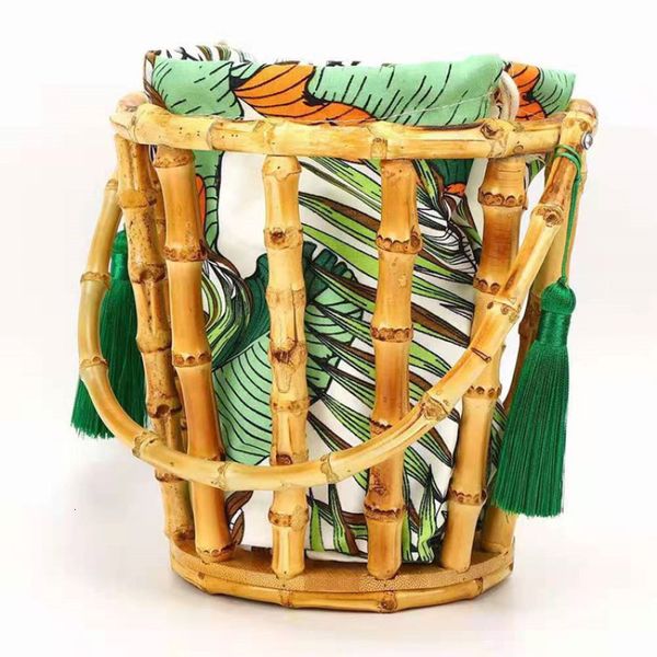 

evening bags bamboo woven bag summer round bamboo basket bucket bag fringed bamboo woven bag hand-held beach bag 230414