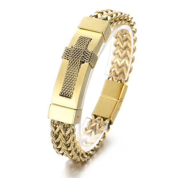 

braided wire cross id bracelet chains stainless steel franco link curb chain bracelet for mens boys father gifts husband gifts xmas gifts 12, Black