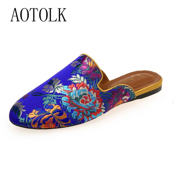 

slippers for women brand female mules shoes flat fashion embroidery round toe summer woman slides black plus size de 230414