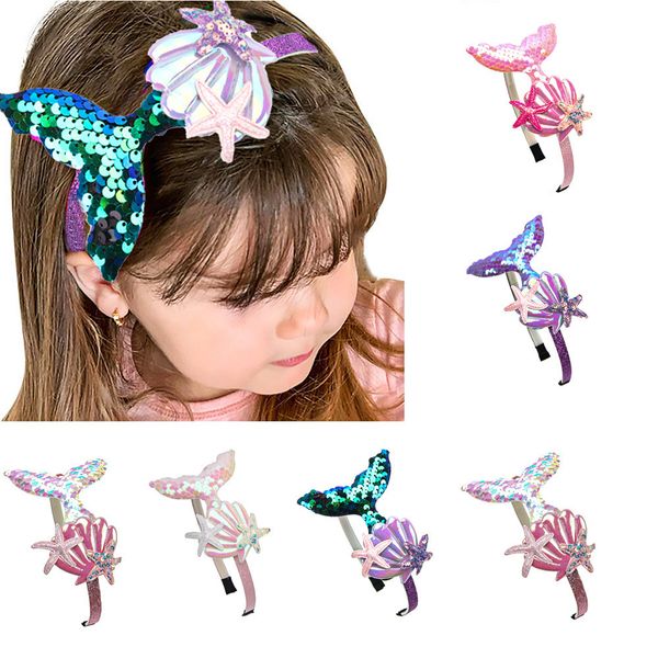 

hair accessories girls hairbands mermaid headwear color sequin shells shiny princess sweet childrens hair accessories po prop party headband, Slivery;white