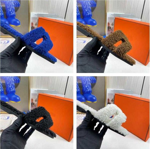 

oran sandals cutout leather outdoor fur slides designer women sandal signature letter bold comfortable style teddy slippers flip through goo, Black