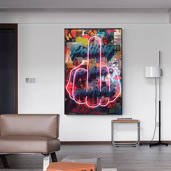 

graffiti art fluorescence middle finger posters and prints wall art canvas painting abstract pictures for living room home decor