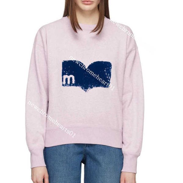 

23ss isabel marant fashion designer sweatshirt letter flocking printing round neck sweatshirts women loose long-sleeved terry sweater, Black