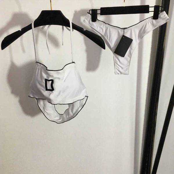 

23ss designer bikini womens swimwear two-piece swimsuit new split swimsuit set embroidered letter hanging neck lace-up halter vest briefs th, White;black