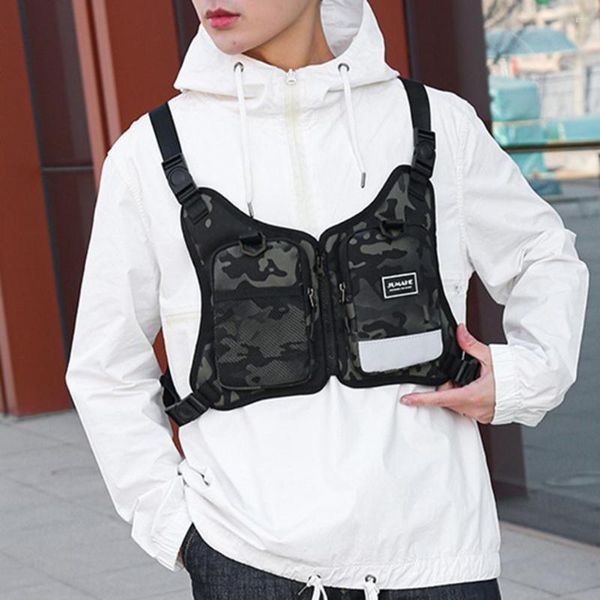 

backpack fashion vest chest bag multifunctional oxford cloth rig pouch streetwear reflective stripe adjustable strap for men women