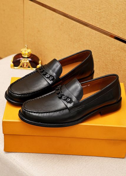 

2023 men slip on dress shoes genuine leather brogue party wedding flats brand chain business casual loafers fashion handmade oxfords size 38, Black