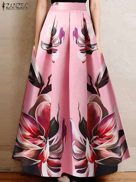 

skirts zanzea bohemian summer women skirts floral printed zipper high waist a-line sundress pleated elegant casual loose faldas dress 230414, Black