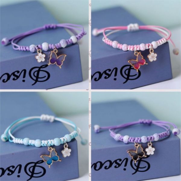 

chain rinhoo fashion handmade purple butterfly flower bracelet for women charm sweet animal pendant braided bracelets & bangle jewelry, Black