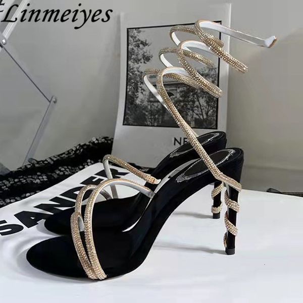 

sandals designer high heels sandals women ankle snake twine around wedding party shoes lady summer gladiator sandals woman 230413, Black