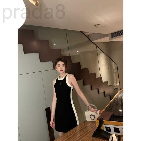 

casual dresses designer 23 spring/summer new temperament fashion triumphal arch metal contrast slim fit knitted dress 3grq, Black;gray