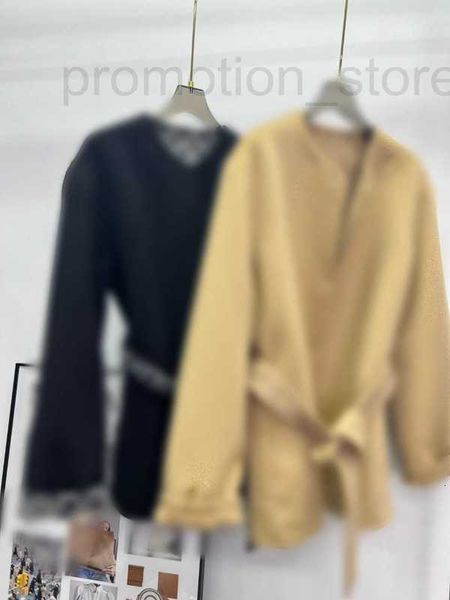 

women's wool & blends designer autumn and winter new milk tea color high end short coat coat, waist belt, slim fit 776z, Black