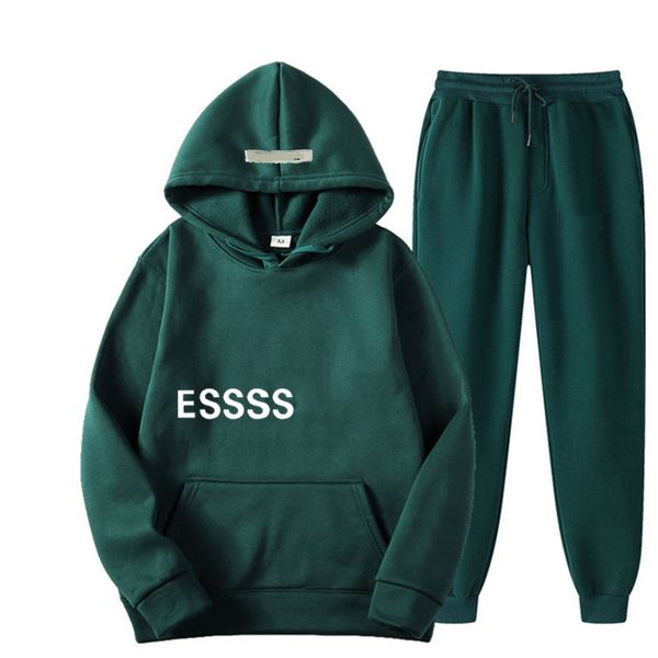 

designer mens ess tracksuit brand printed sportswear men 19 colors warm two pieces set loose hoodie sweatshirt pants sets hoodie jogging, Gray