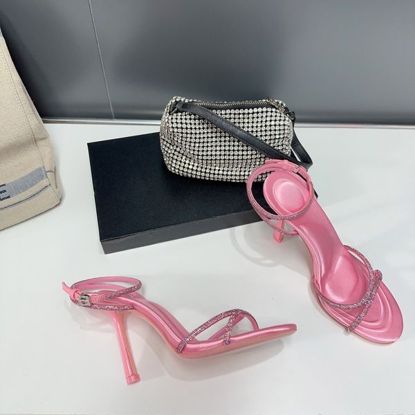 

high heel sandals designer crystal sandals strappy sandals factory shoes with box, Black