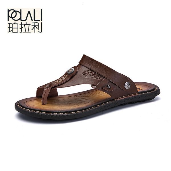 

sandals polali men sandals genuine split leather men beach sandals brand men casual shoes flip flops men slippers sneakers summer shoes 2304, Black