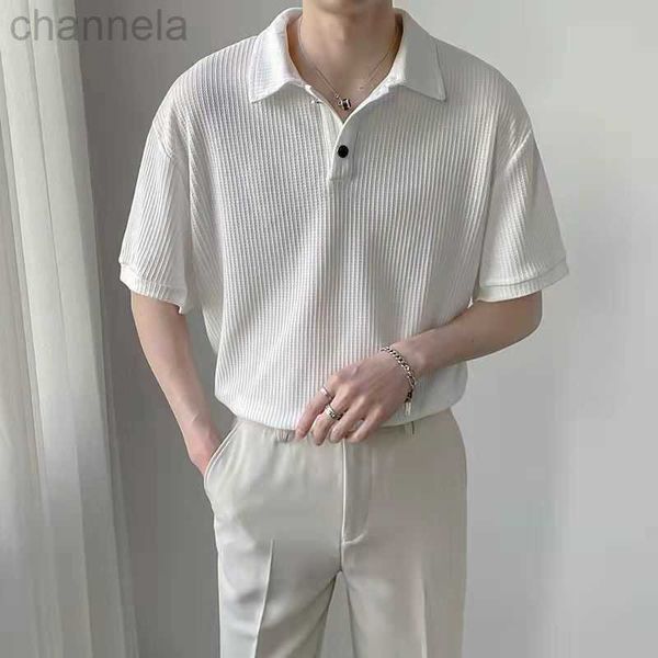 

men's t-shirts 2022 summer new clothing short sleeve polo trendy casual solid color lapel button up designer t-shirt, White;black