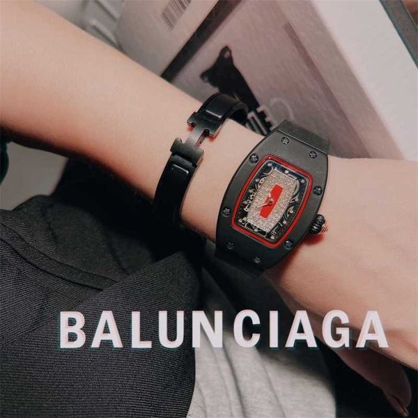 

luxury milles richards women's watch 2023 new miller black red lip women's watch quartz large dial wine bucket water diamond watch, Slivery;golden