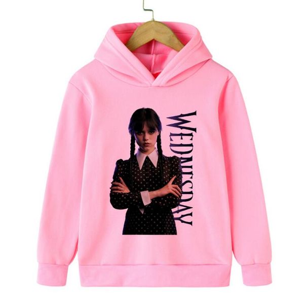 

sweatshirt wednesday addams hoodie children i hate people cartoon clothes kid girl boy nevermore academy hoody baby top, Black