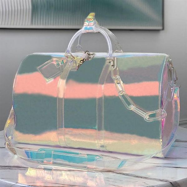 

classic 50cm laser flash pvc duffel bags handbags transparent brilliant colour luggage crossbody shoulder bag designer men women t220u