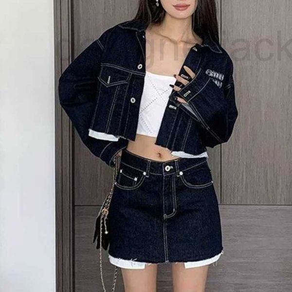 

women's jackets designer women denim jacket letter embroidered skirts coat two-pie womens fashion casual denim skirt set 39lt, Black;brown
