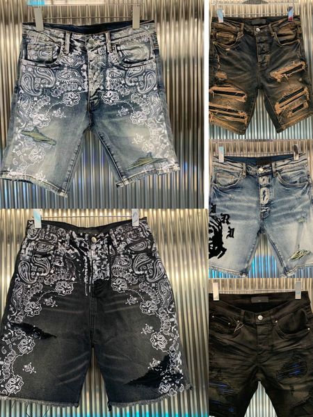 

mens jeans shorts motorcycle biker jeans rock revival short pants skinny slim ripped hole men's denim men designer, White;black