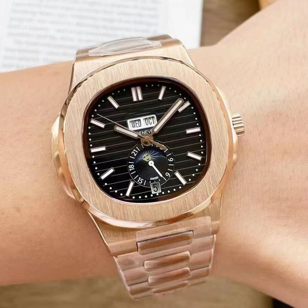 

men's watch 5726/1a nautilus watches full series design 24 hou elegant lunar phase automatic mechanical movement wristwatches first cal, Slivery;brown