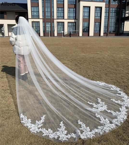 

trendy white ivory lace appliqued wedding veils for bride with comb elegant one layer tulle long 3m/3.5m/4m/5m bridal veil headpieces hair a, Black