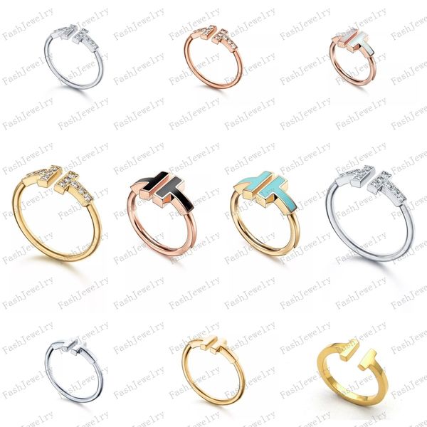 

double t-shape band rings opening sterling sier diamond pearl oyster ring designers classic woman jewelry with original bag for gift, Silver