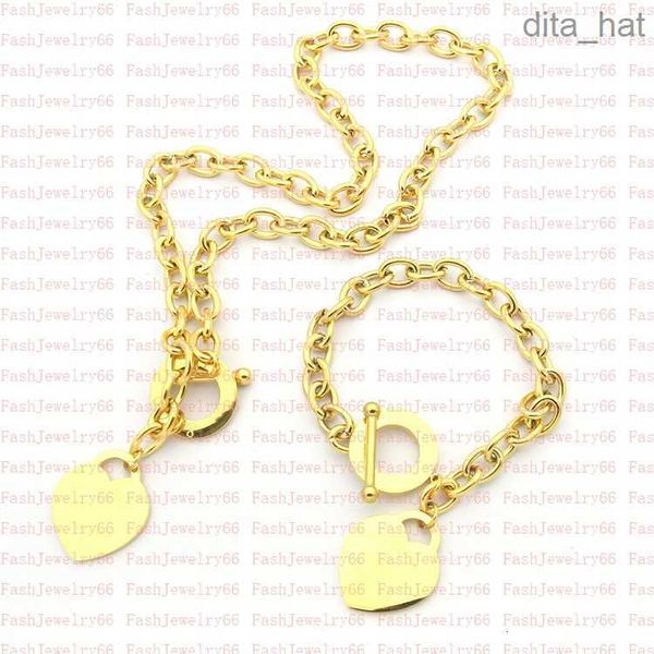 

gold designer women necklace bracelet luxury heart set 925 link girl valentines day love gift jewelry wholesale and retail with box, Golden;silver