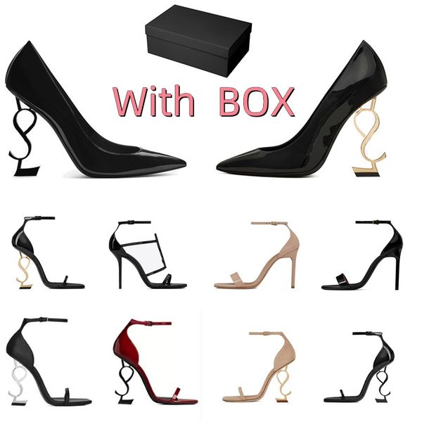 

2022 women dress shoes luxury designer high heels patent leather gold tone triple black nuede womens wedding office pumps lady fashion sanda