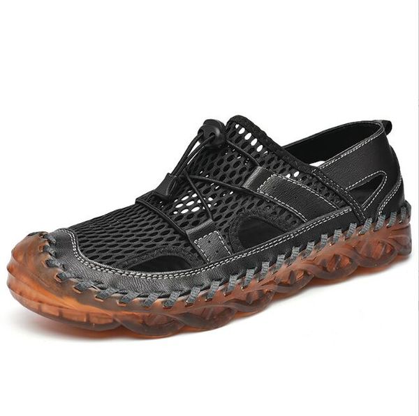 

summer men leather sandals fashion water beach outdoor non-slip soft comfortable wear-resisting non-slip, Black