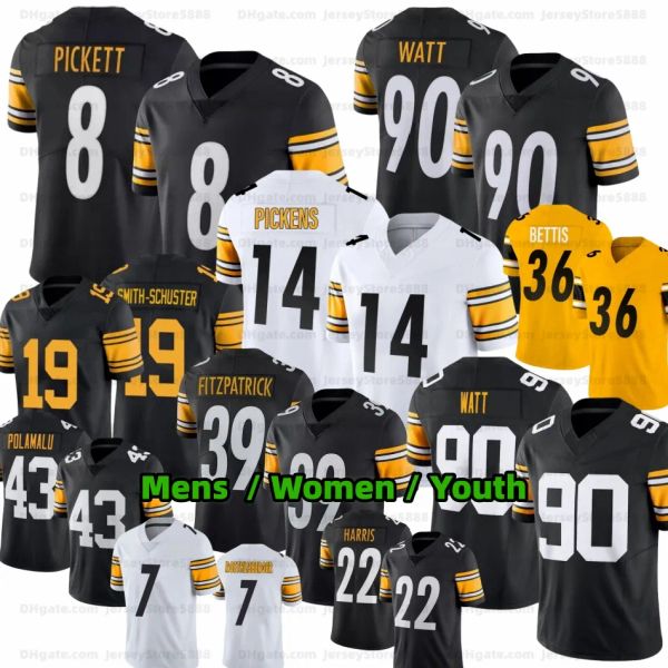 

George Pickens 8 Kenny Pickett 90 TJ Watt Football Minkah Fitzpatrick Jersey Joey Porter Jr Franco Najee Harris Troy Polamalu Pat Freiermuth Cameron Heyward Bettis, Mens1