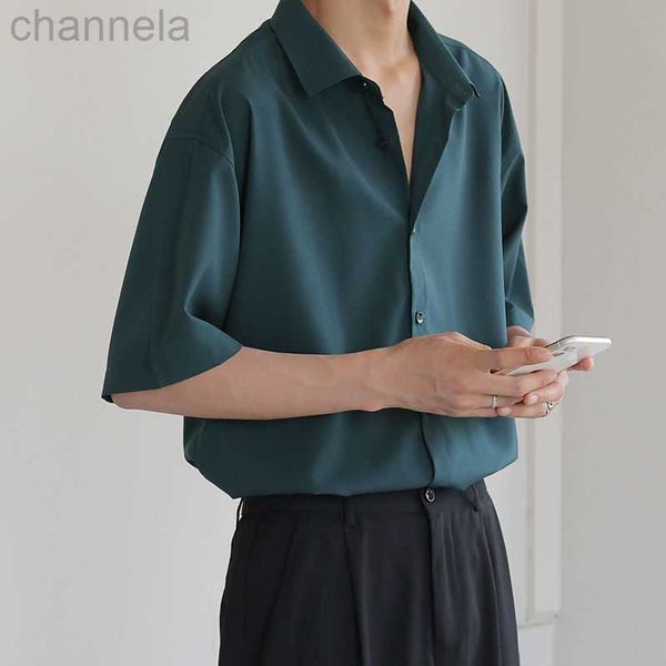 

men's t-shirts summer short sleeve shirts for thin luxury business casual loose all-match dark green harajuku half-sleeved dress shirt, White;black