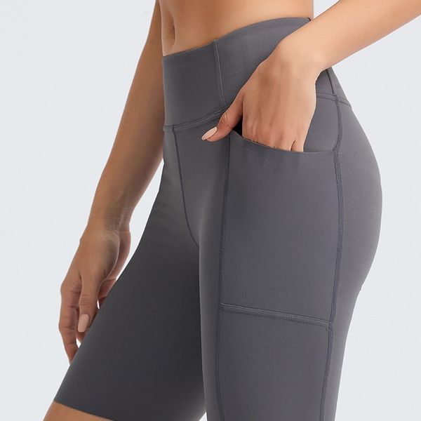 

lu yoga shorts align women's sports seamless high waist 4-point pants running fitness gym with side pocket workout short leggings dk068