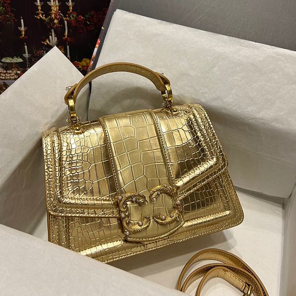 

women's handbag d designer shoulder bag leather solid color handbag gold imported cowhide crocodile pattern messenger bags woman purse