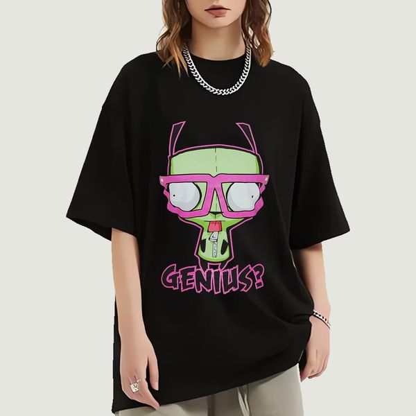 

men's t-shirts invader zim girl genius anime t-shirt men women short sleeve oversized t shirt summer fashion cotton t-shirts funny kawa, White;black