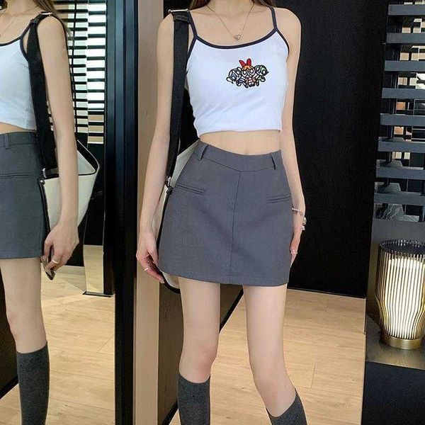 

sweet girl suit skirt female spring summer fishbone high waist slimming anti, Black
