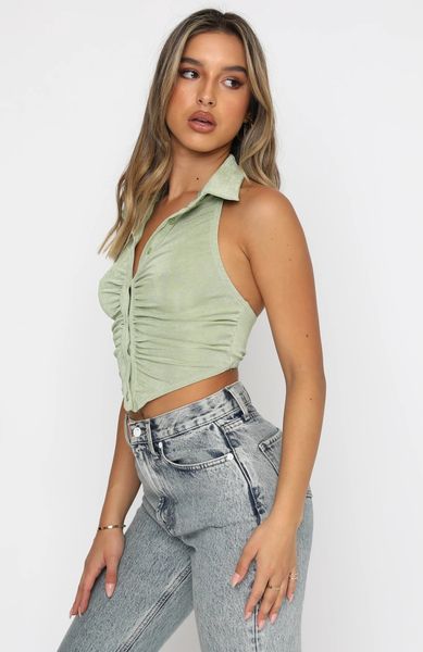 

camisoles tanks crop basic clothing summer turn down collar female casual backless vintage cropped 230413, Black;white