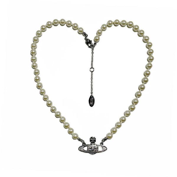 

vivian and the western queen mother saturn round pearl necklace wind planet pendant collar chain female, Silver
