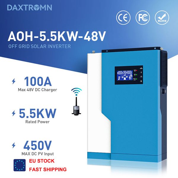

daxtromn 5.5kw solar inverter 48v 220v 500vdc off grid inverter pure sine wave 100a mppt solar controller with wifi