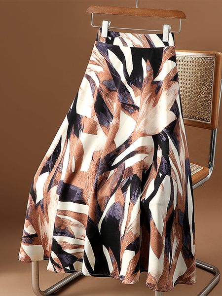 

skirts tigena aesthetic printed midi long skirt for women spring summer vintage a line elastic waist mid-length skirt female lady 230414, Black