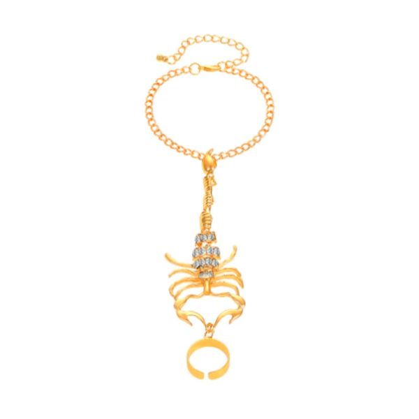 

vintage punk scorpion tassel chain ring bracelet sets for women men gothic crystal ring connected finger charm bracelets jewelry, Golden;silver