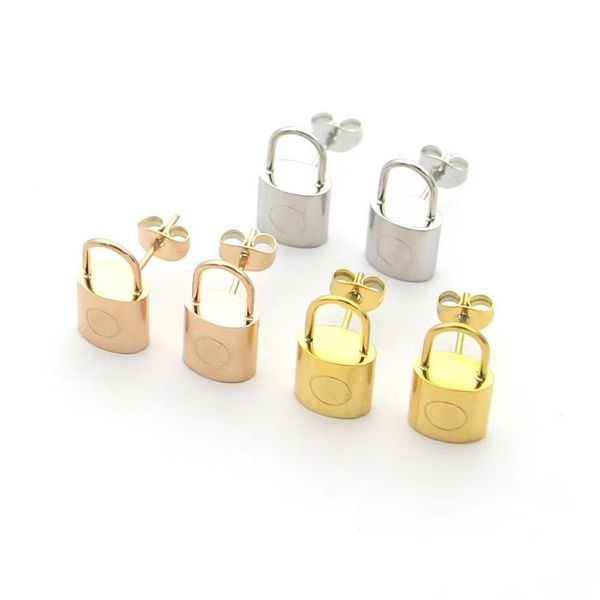 

fashion brand v-shaped lock charm earrings for men and women romantic couples charming titanium steel designer earrings 18k gold luxurious a, Golden