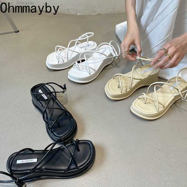

design open toe women sandals summer fashion narrow band dress shoes platform wedges heel ladies ankle strap gladiator sandalias 0414, Black
