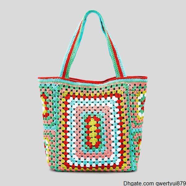 

qwertyui879 bohemian paisley crochet women shoulder bags knitting large tote bag casual lady handbags big shopper purses summer beach bag 41