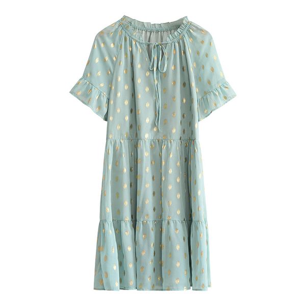 

v-neck a-line women's casual dresses pullover high waist mini short length flare short sleeves sashes paneled ruffles basic style gold, Black;gray