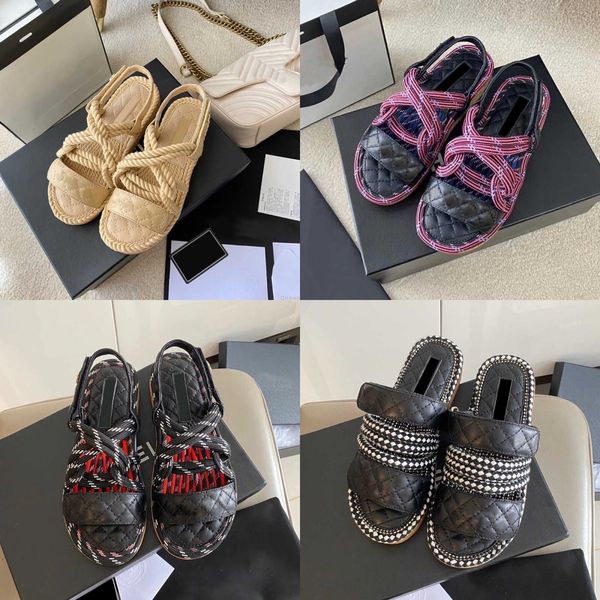 

designer sandals blade women hemp rope woven metal chain sandal slipper designer fashion luxury elegant simple material flat, Black