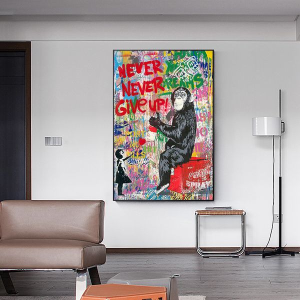 

street pop graffiti art follow your dreams monkey orangutan canvas painting poster cartoon wall art picture for room home decor